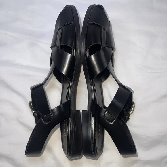 Zara Fisherman Sandals Size 39 (8) Black Gladiator Leather Caged Toe Flat Casual - Picture 7 of 10